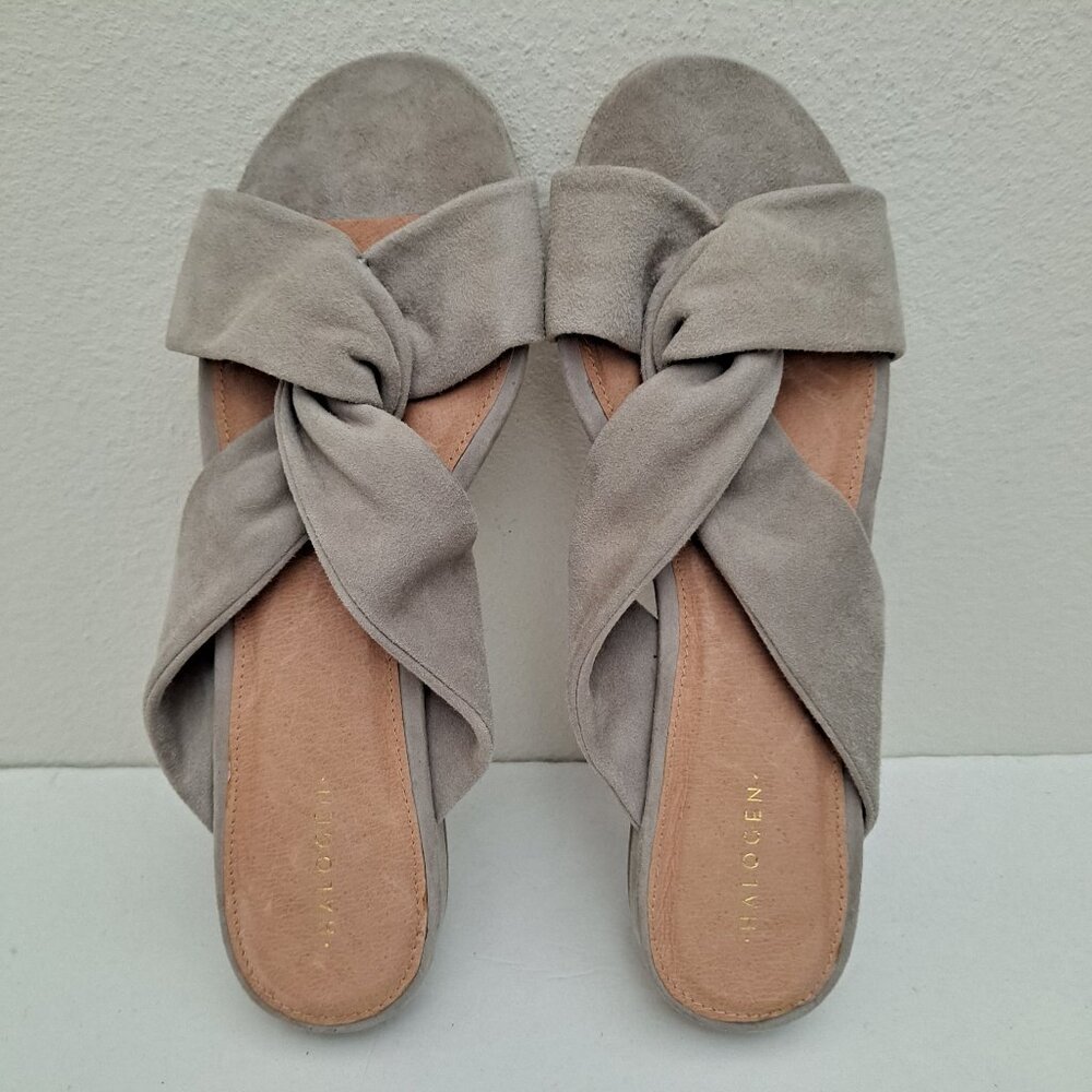 Halogen Andre grey suede twist front sandals